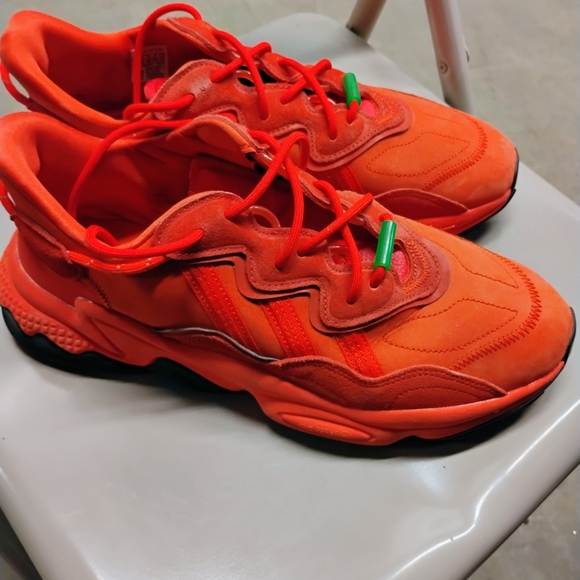 Adidas Men's Vibrant Orange Sneakers with Green Accents - Picture 1 of 6